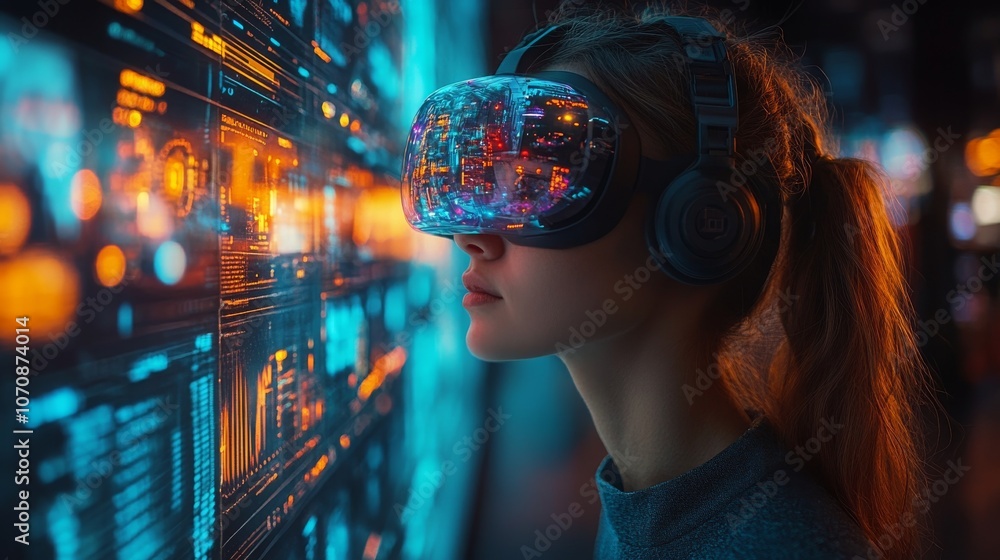 Poster holographic support agents assist users with technology in a futuristic setting