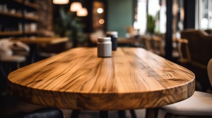 Modern Rustic Wooden Table in Cozy Cafe Setting