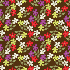 Flower garden wallpaper design vector prepared for textile printing. Seamless floral pattern with abstract hand drawn flower and leaf background elements in purple
