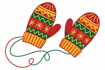 pair of christmas mittens with red and green pattern