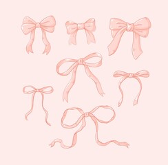 Pink  vintage bows illustration  collection