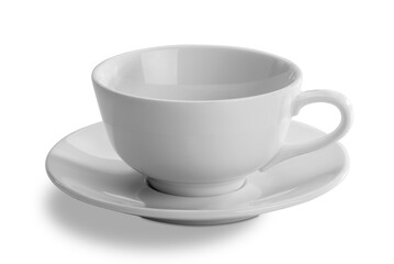 Empty teacup with saucer or empty cappuccino cup isolated