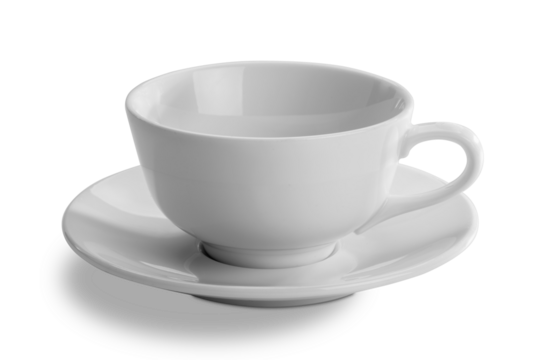 Empty teacup with saucer or empty cappuccino cup isolated
