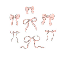 Pink  vintage bows illustration  collection