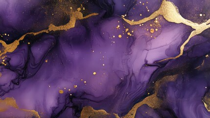 Abstract artwork featuring purple and gold fluid designs.