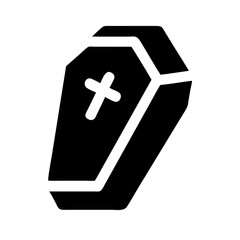 Fototapeta premium Black coffin icon with cross symbol in minimalist style