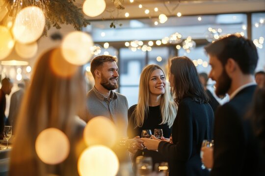 Business people networking and enjoying christmas party celebration