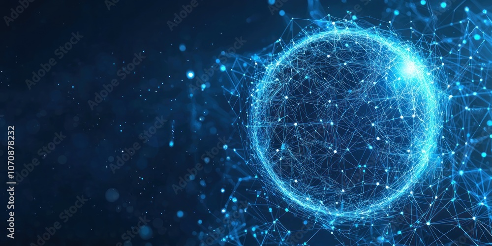 Aufkleber Abstract Blue Sphere with Interconnected Lines and Dots