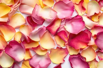 A collection of colorful petals on a clean white background