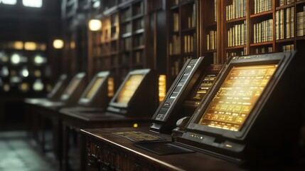 Library Card Catalog with Digital Screens Integrating Traditional and Modern Information Access