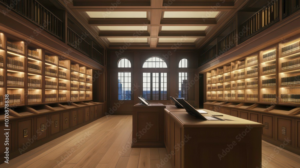 Aufkleber library card catalog with digital screens integrating traditional and modern information access