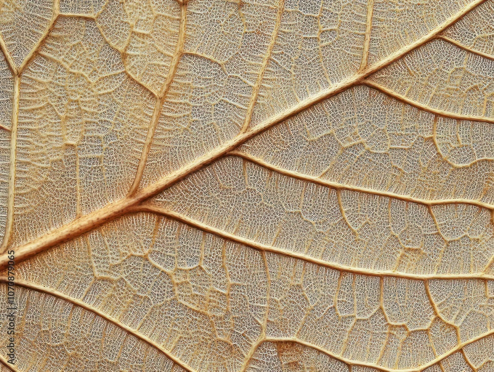 Poster close-up of a dried leaf showcasing intricate vein patterns and texture.
