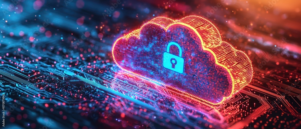 Aufkleber Secure Cloud Computing Network with Glowing Lock Symbol