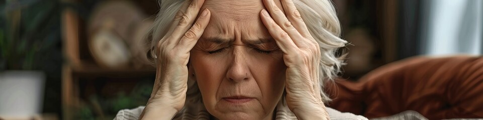 Fototapeta premium an elderly woman has a headache.