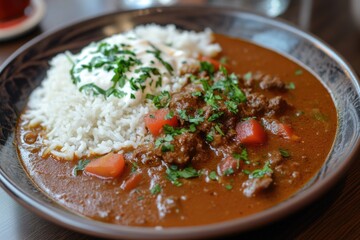 A simple plate of food with rice and meat, great for everyday use or as part of a meal kit