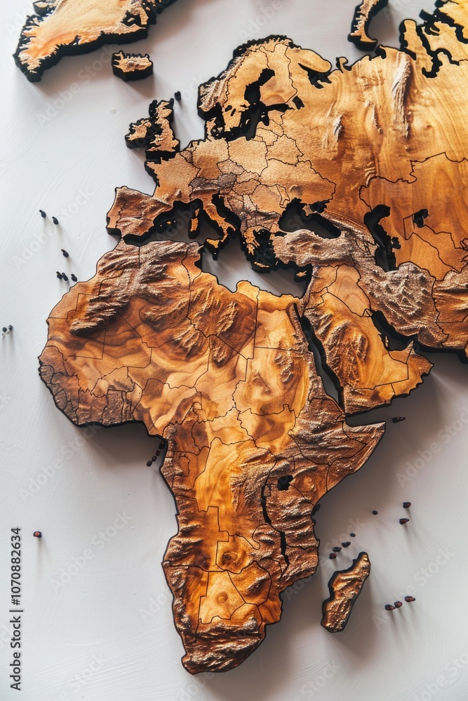 Poster close-up view of a map of the world, showing details of countries and oceans