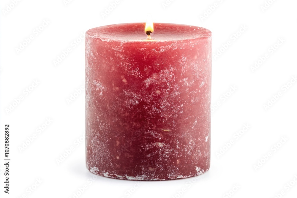 Poster a single red candle lit on a white background, ideal for use in designs and compositions where a pop