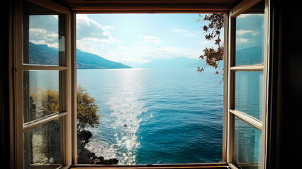 Fototapeta premium Beautiful sea view from the open window