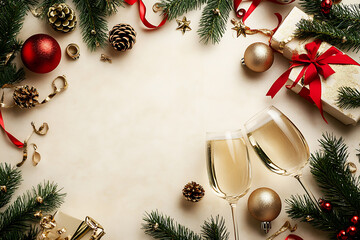 The minimalistic and modern design with a background of champagne glasses creates a stylish and festive atmosphere