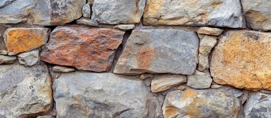 Obraz premium A close-up view of a textured stone wall showcasing various rock colors and shapes.