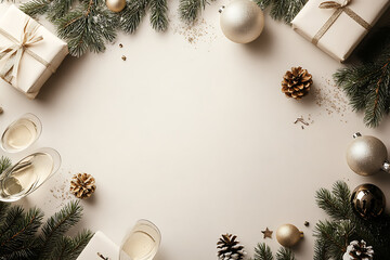 The minimalistic and modern design with a background of champagne glasses creates a stylish and festive atmosphere