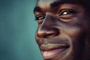 Fototapeta premium A close-up shot of a man's face against a blue background, perfect for use in portraits or as a standalone graphic
