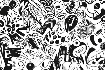 Naklejka premium A collection of various faces depicted in a black and white drawing