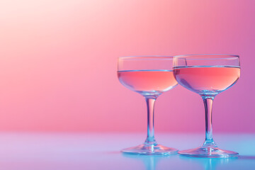 The minimalistic and modern design with a background of champagne glasses creates a stylish and festive atmosphere