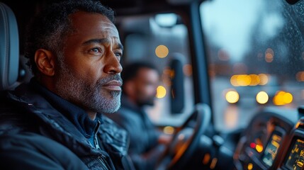 AI dispatchers assist fleet management operations during a rainy evening drive in a city