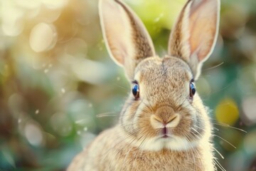Obraz premium A close-up shot of a rabbit's face, with a blurred background