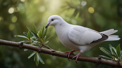 Obraz premium White dove with an olive branch, symbolizing peace.