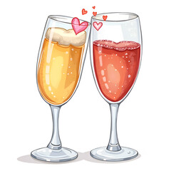 Celebrate love and friendship with these sparkling beverages, symbolizing joy and togetherness in every sip, digital illustration of artistic rendering concept.