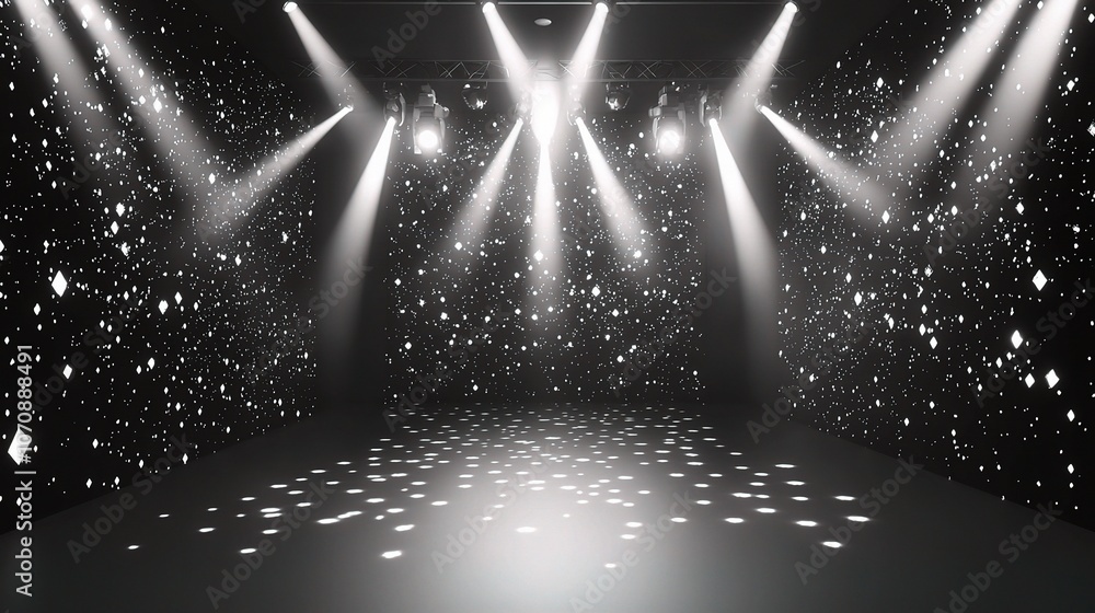 Poster bright stage with light effects in 3d rendering