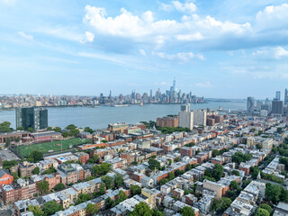 Aerial View of Hoboken and New Jersey Skyline on the background