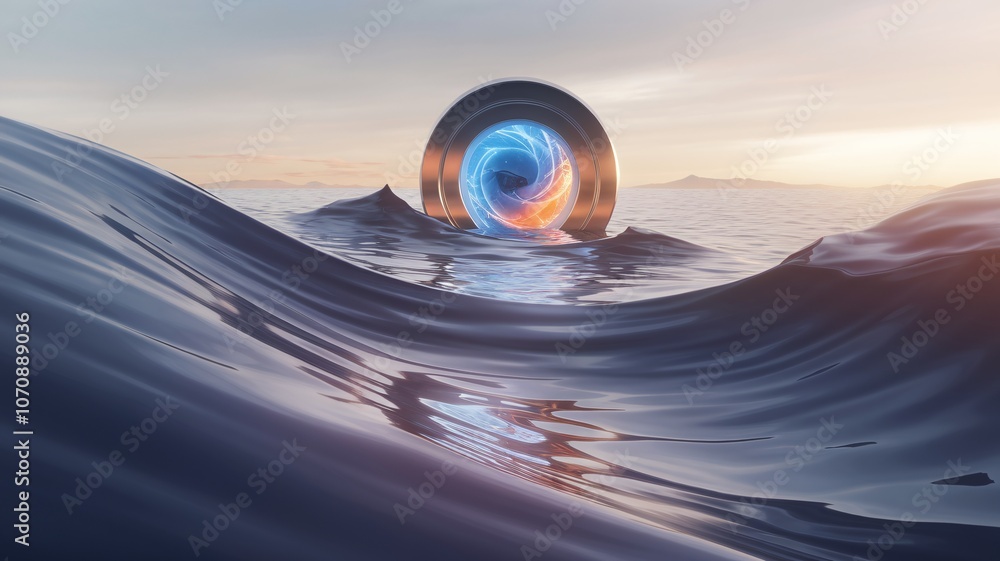 Poster celestial gateway: surreal ocean landscape with mystical portal
