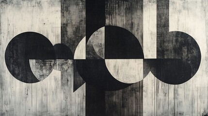 Abstract geometric black and white design with grunge texture.