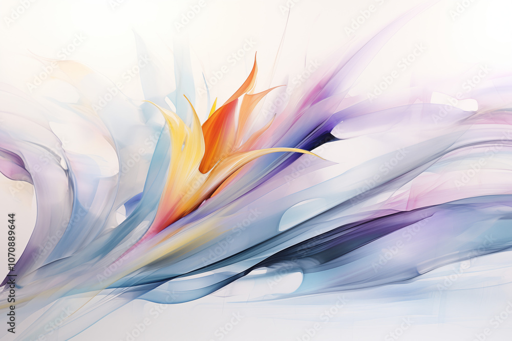 Poster a vibrant abstract composition showcasing fluid shapes and bright colors, creating an energetic and 
