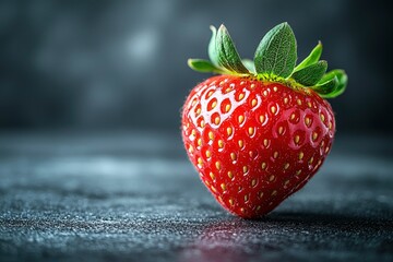 A Close-Up of a Single, Shiny, Red Strawberry