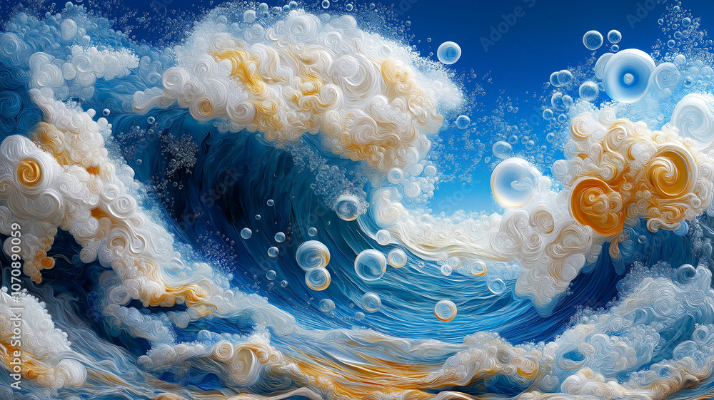 Aufkleber vibrant ocean waves with swirling foam and bubbles create dynamic scene