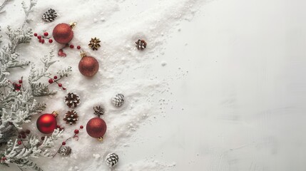 Christmas tree and Christmas tree decorations in the snow.