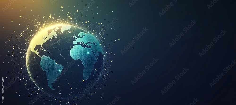 Poster an abstract representation of data analytics with a digital globe surrounded by glowing data points,