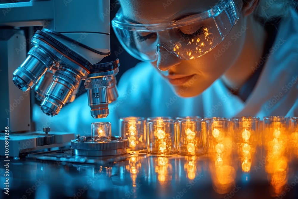 Poster A Scientist Examining Samples Under a Microscope