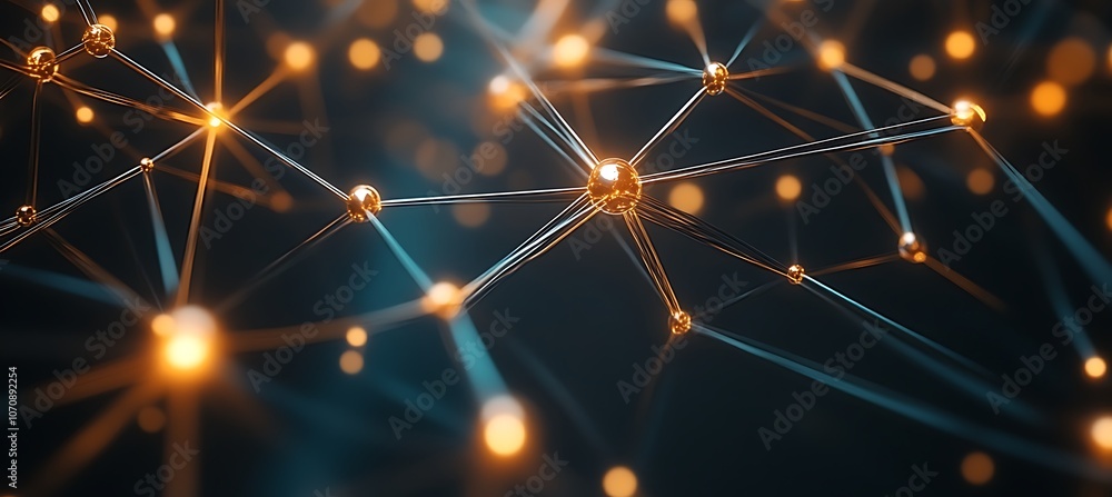 Aufkleber an abstract representation of business connections with glowing lines linking different business ico