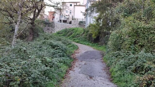 Carpinone - Scorcio del borgo dalla stradina che scende verso le cascate