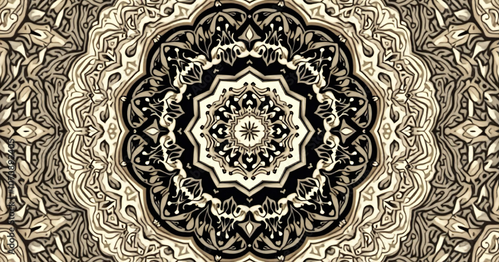 Poster lamic geometric pattern featuring intricate beige and dark ornamental design gold vignette on a mode