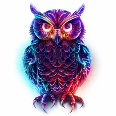 Obraz premium Illustration of a majestic owl with vibrant colorful feathers, radiating an aura of magic and wisdom
