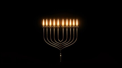 Elegant Menorah with Lit Candles in Dark Background