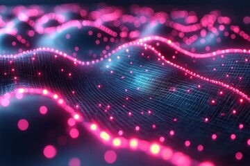 Obraz premium Abstract Digital Landscape with Pink Glowing Lights