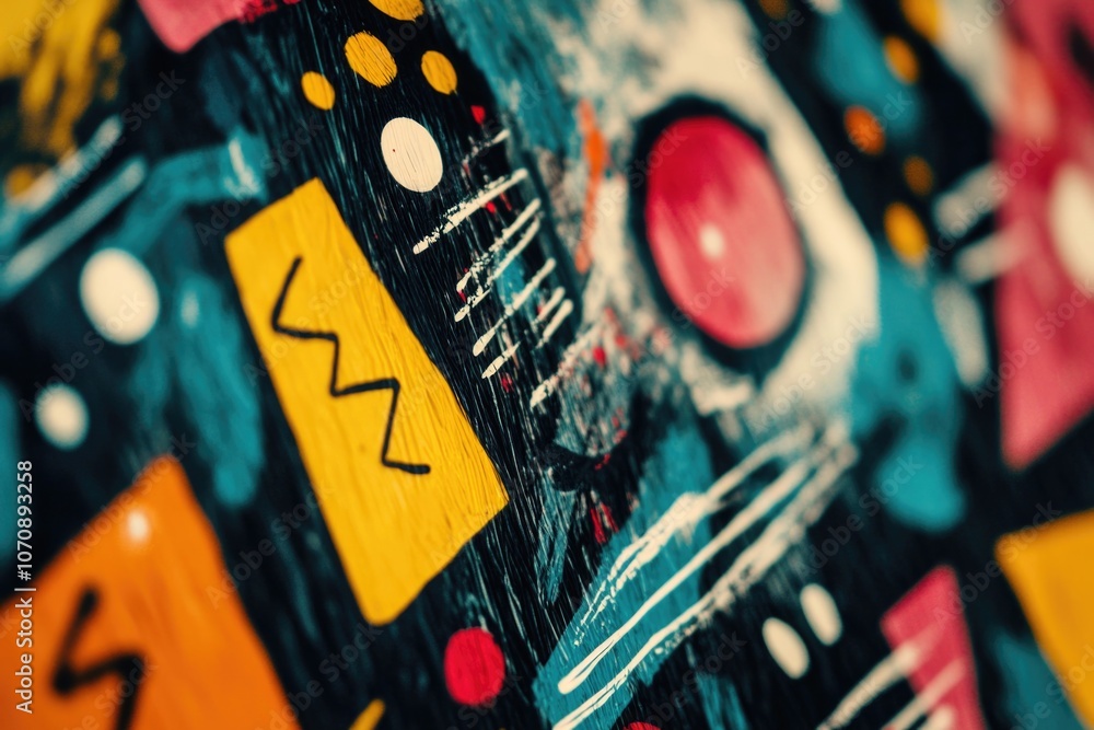 Poster a close-up view of a painting depicting a robot, suitable for use in illustrations or designs where 