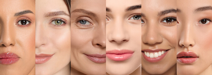 Beautiful women of different ages and races, collage. Banner design